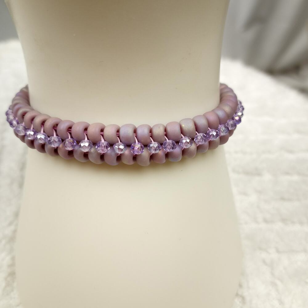 HANDMADE ~Lavender Sparkle Herringbone  & Crystals Bracelet ~6¼''